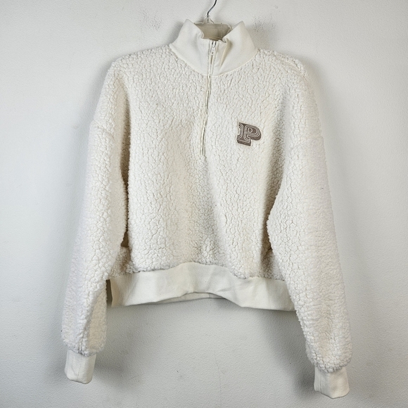 Victoria's Secret PINK Cozy Fleece Half-Zip Pullover Size Small Cream - Picture 3 of 8